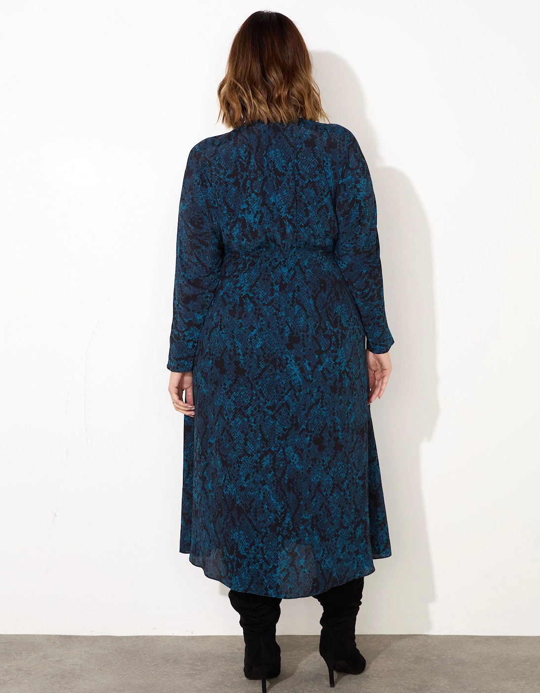 Blue Snake Print Tie Front Dress