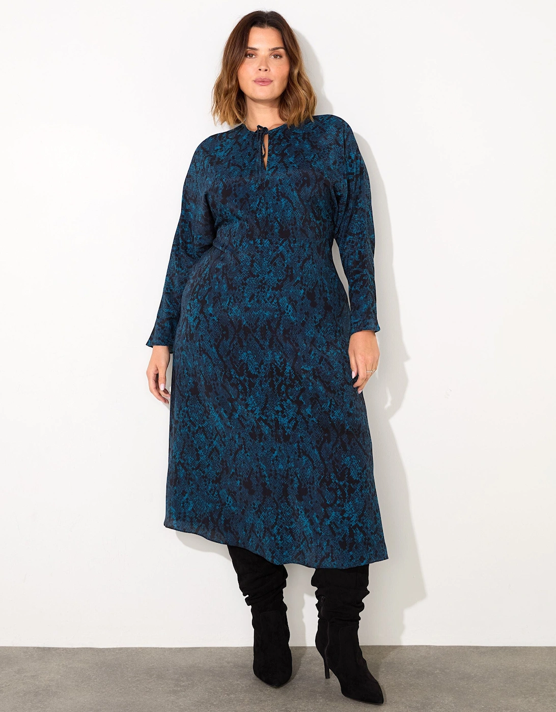 Blue Snake Print Tie Front Dress