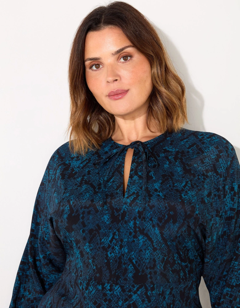 Blue Snake Print Tie Front Dress
