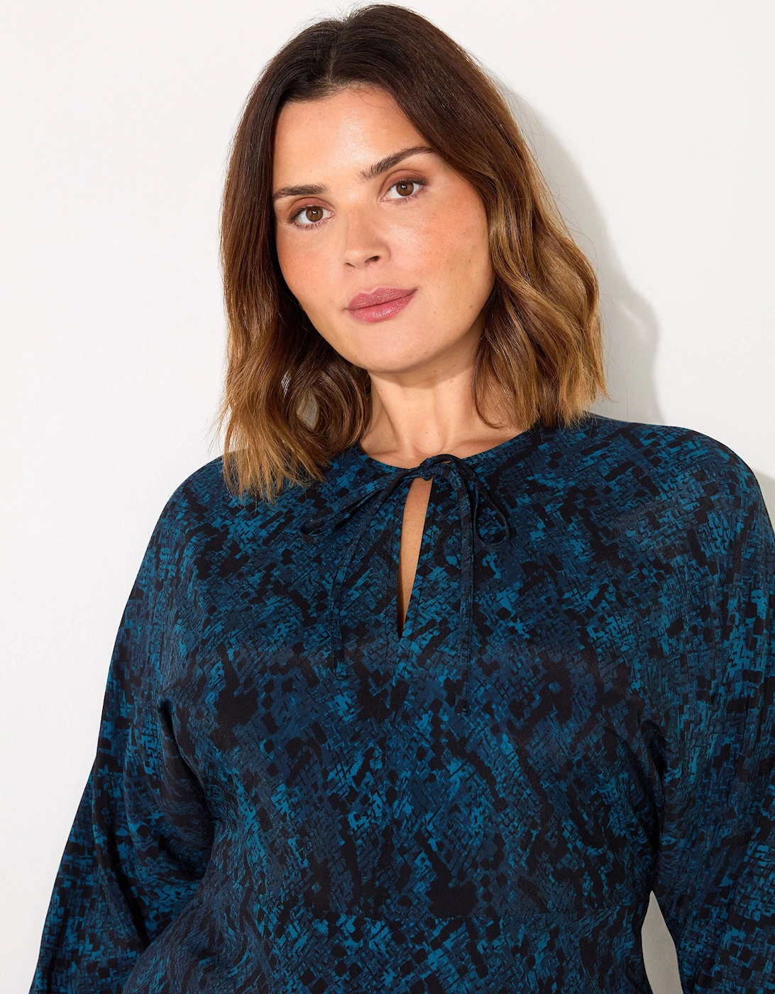 Blue Snake Print Tie Front Dress