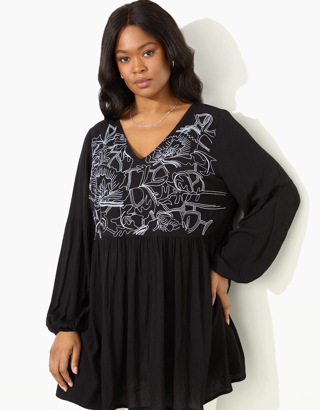 Black Embroidered Viscose Crinkle Tunic, 4 of 3