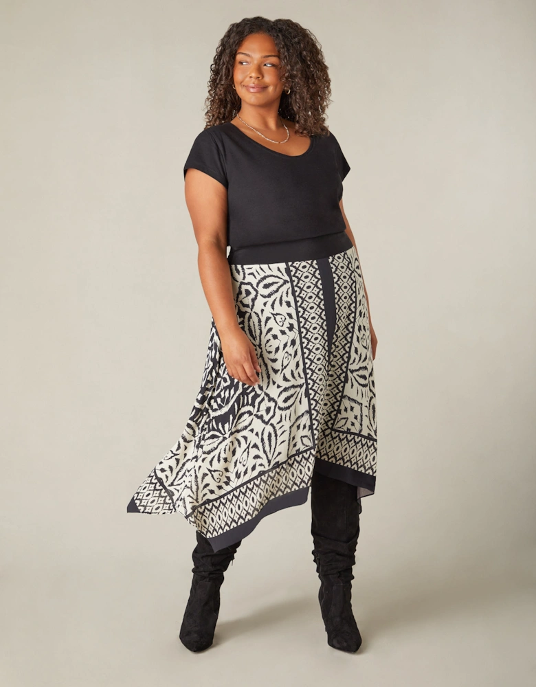 Mono Placement Print Hanky Hem Skirt