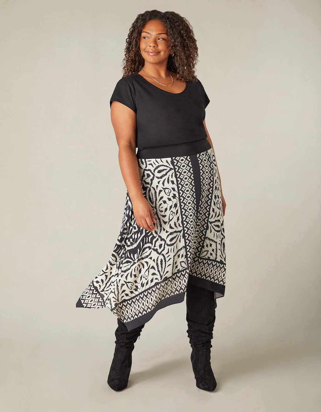 Mono Placement Print Hanky Hem Skirt