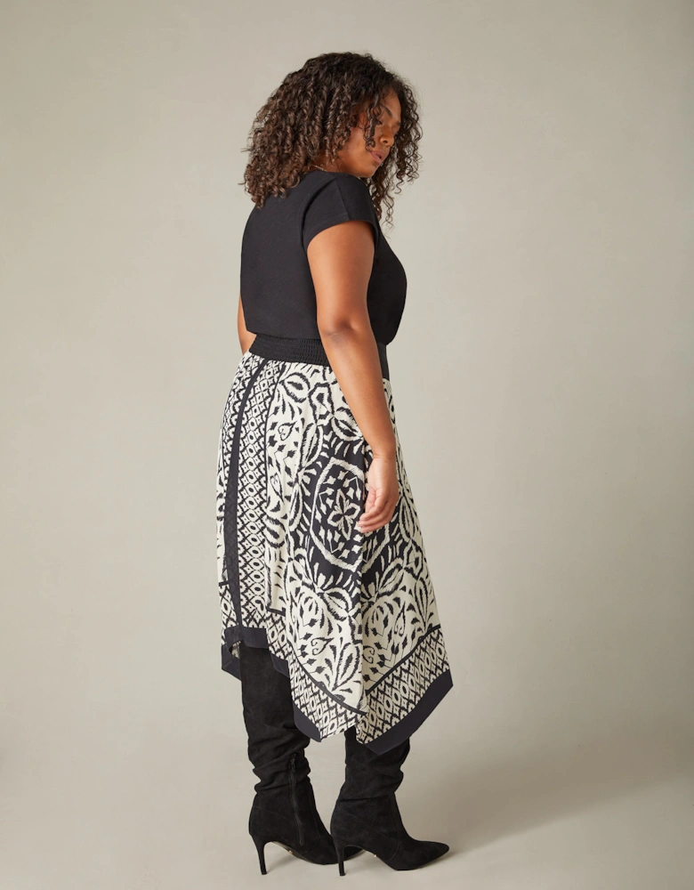 Mono Placement Print Hanky Hem Skirt