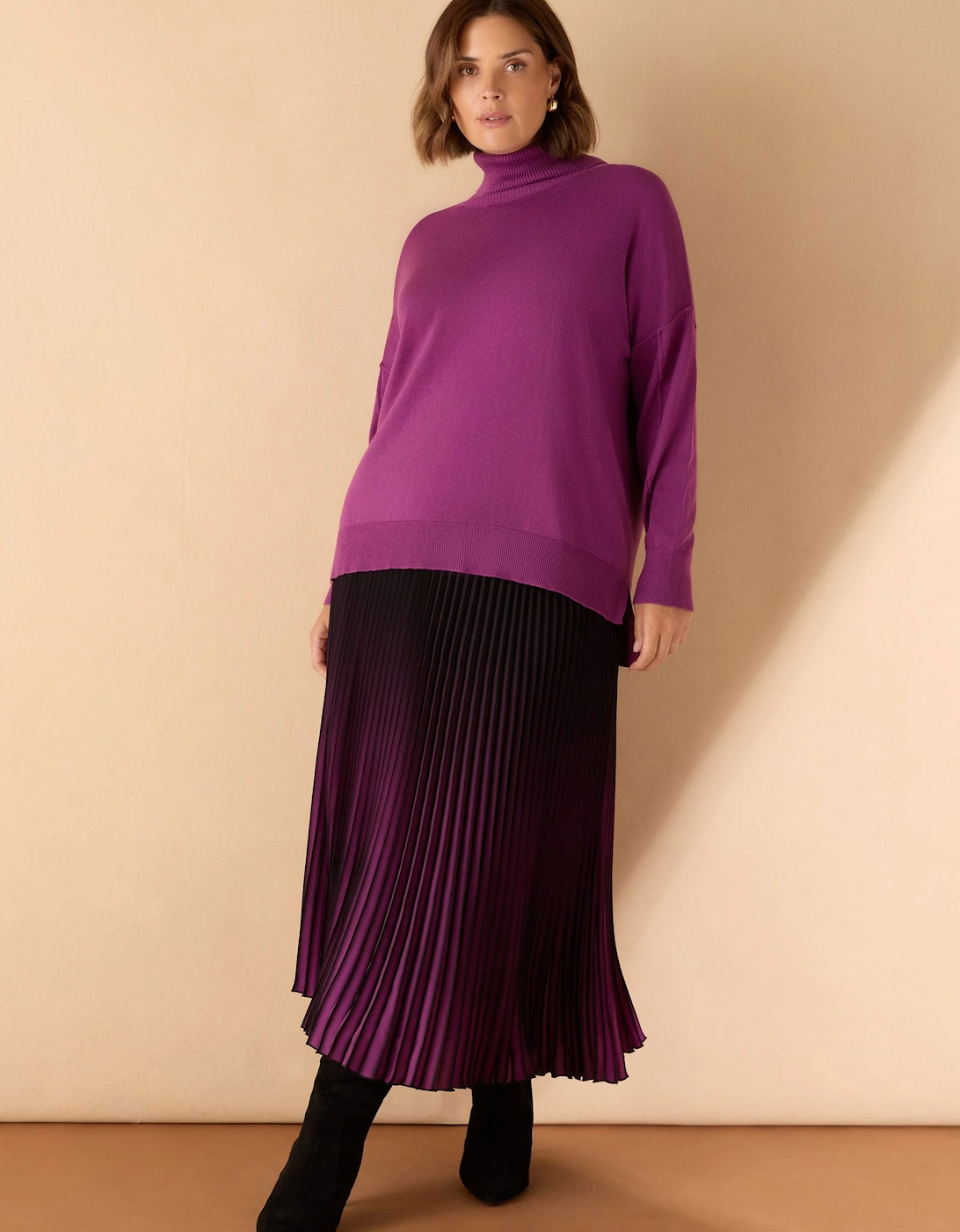 Purple Roll Neck Knit Jumper