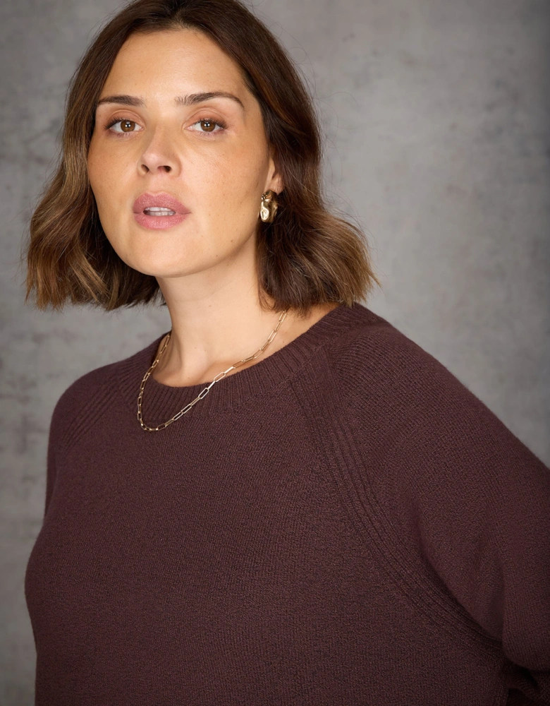 Chocolate Brown Crew Neck Longline Knit Jumper