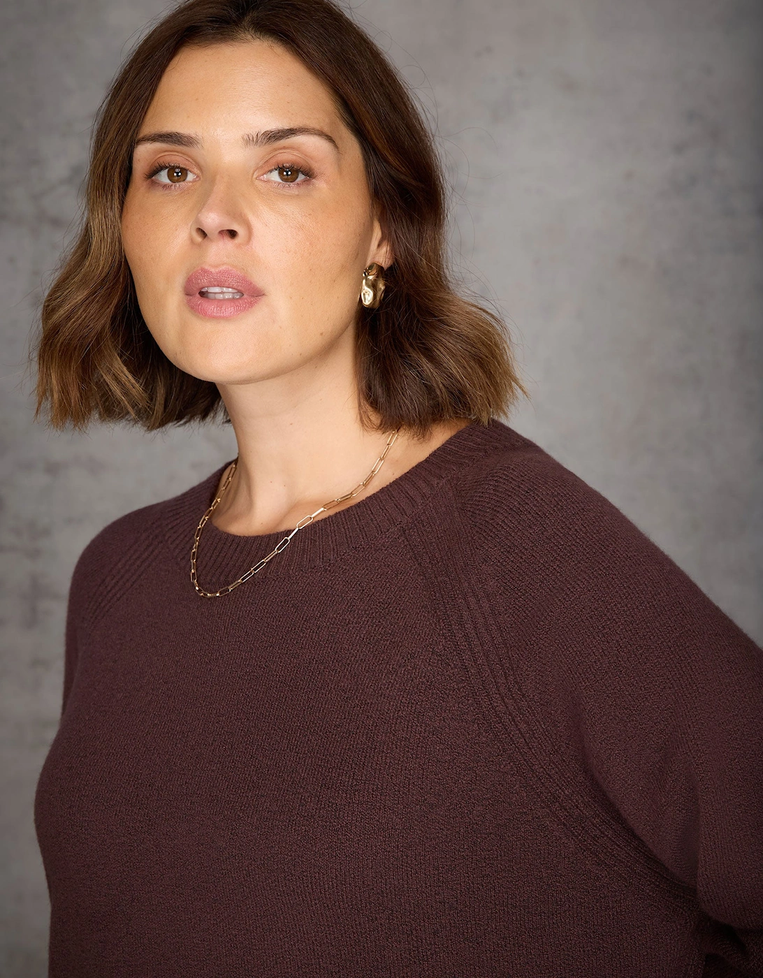 Chocolate Brown Crew Neck Longline Knit Jumper