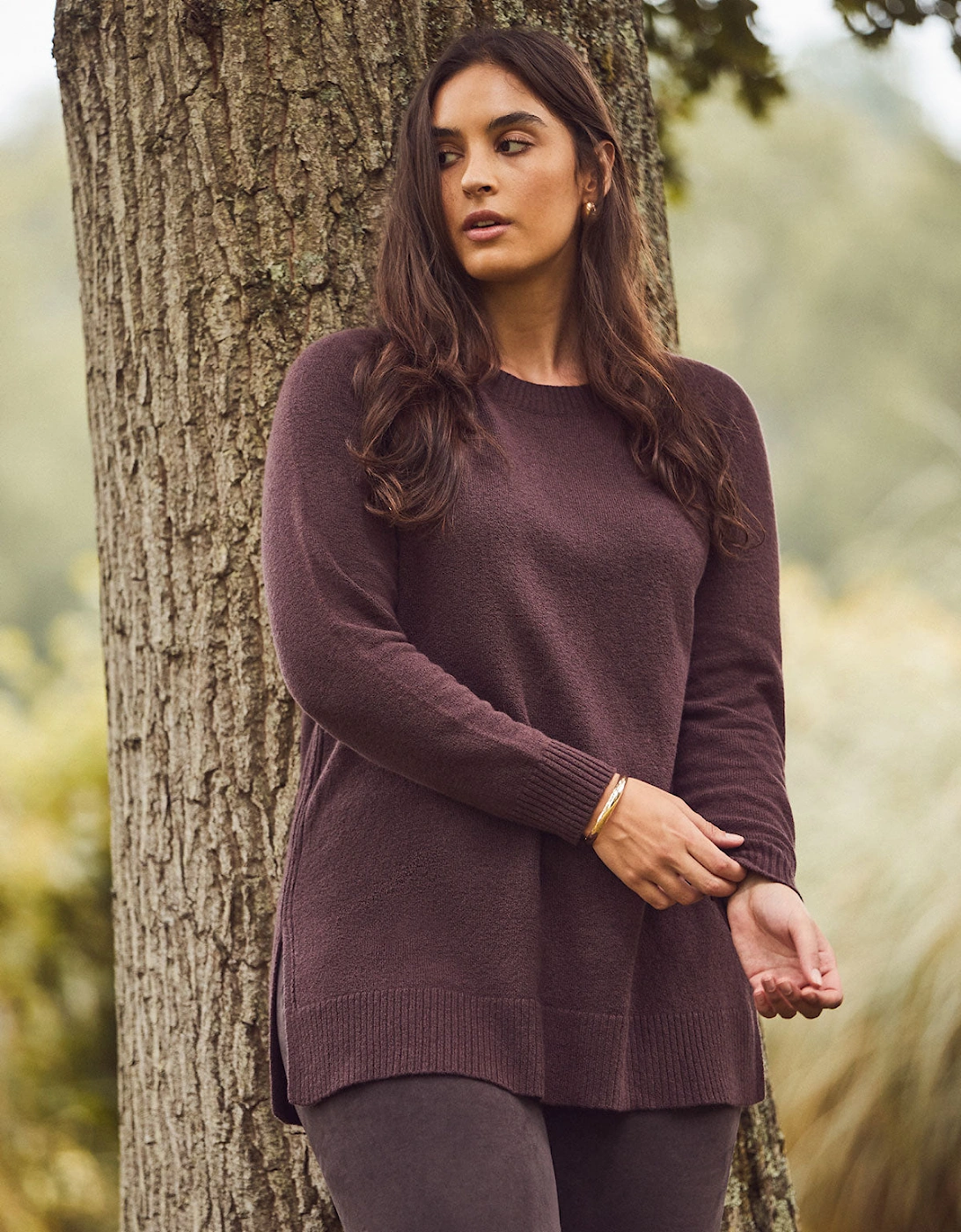Chocolate Brown Crew Neck Longline Knit Jumper
