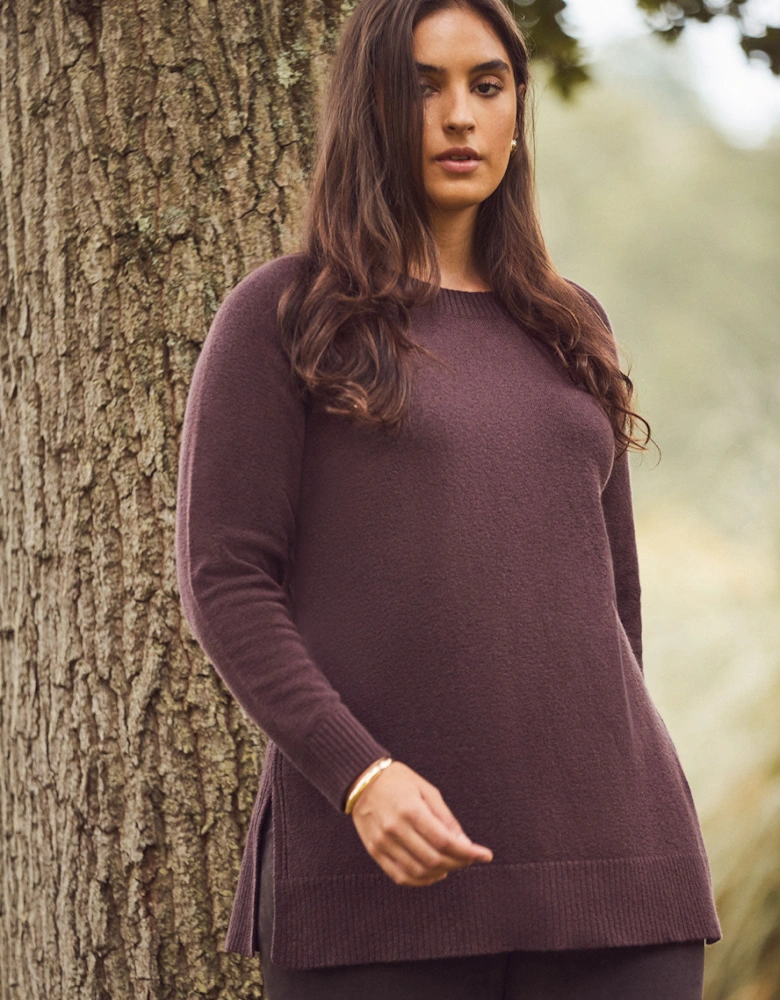 Chocolate Brown Crew Neck Longline Knit Jumper