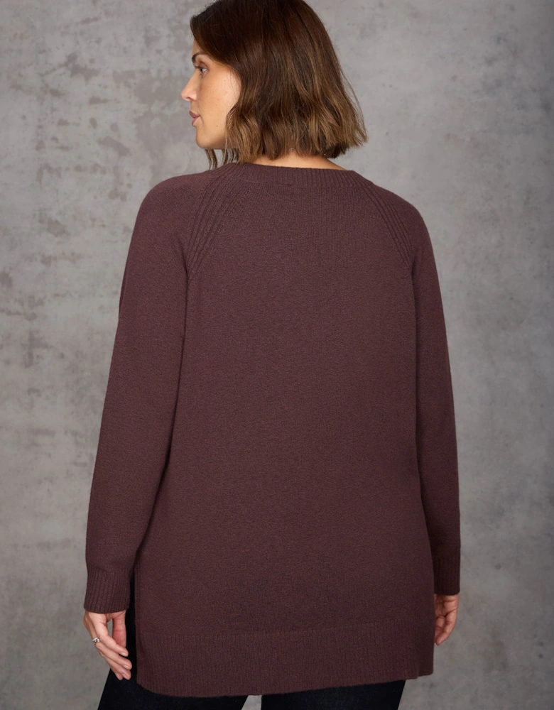 Chocolate Brown Crew Neck Longline Knit Jumper