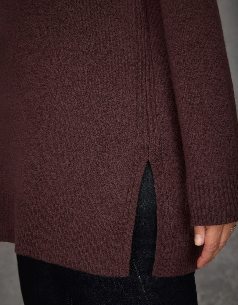 Chocolate Brown Crew Neck Longline Knit Jumper