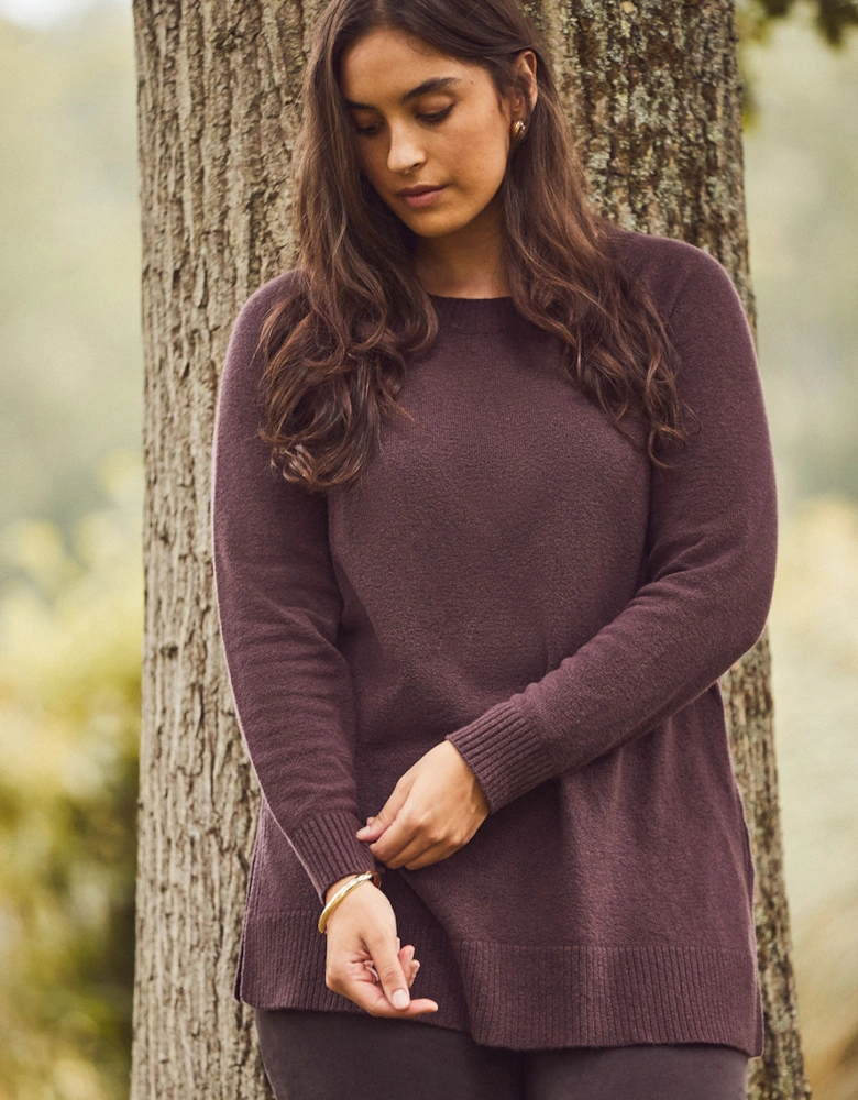 Chocolate Brown Crew Neck Longline Knit Jumper