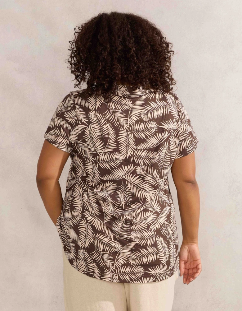 Chocolate Leaf Print Pleat Front Top