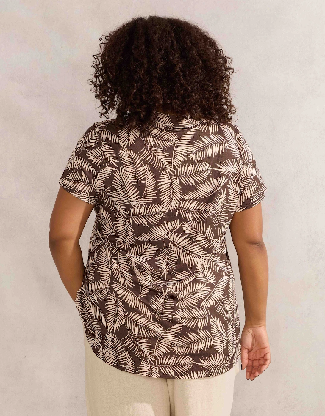 Chocolate Leaf Print Pleat Front Top