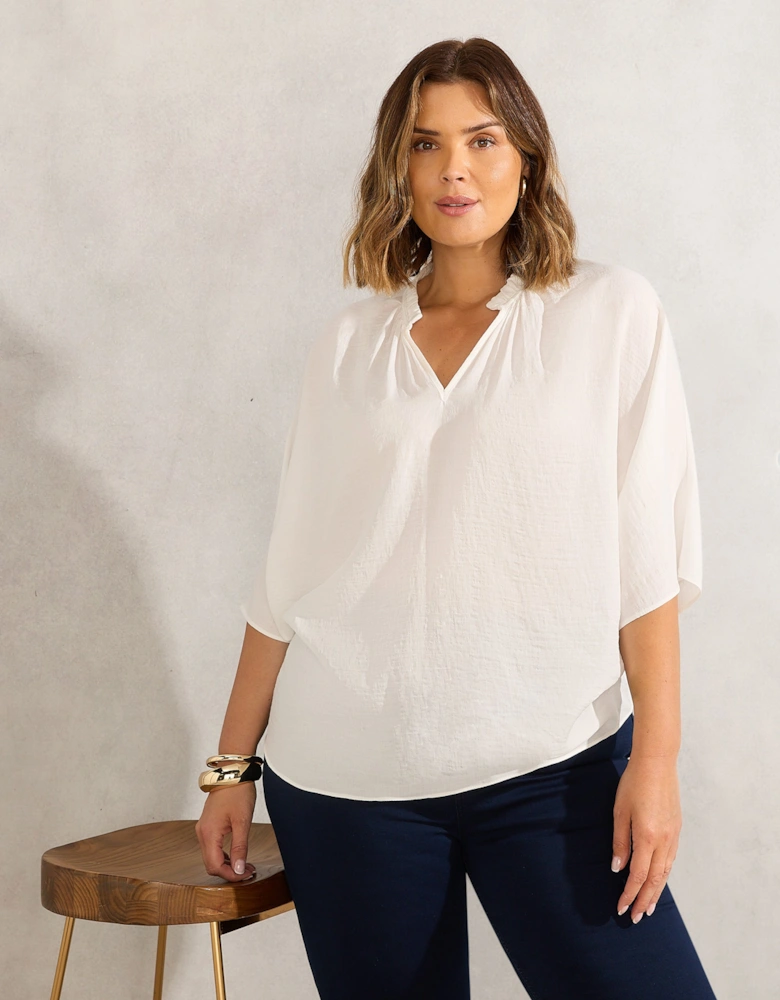 Ivory Dolman Sleeve Gathered Neck Top