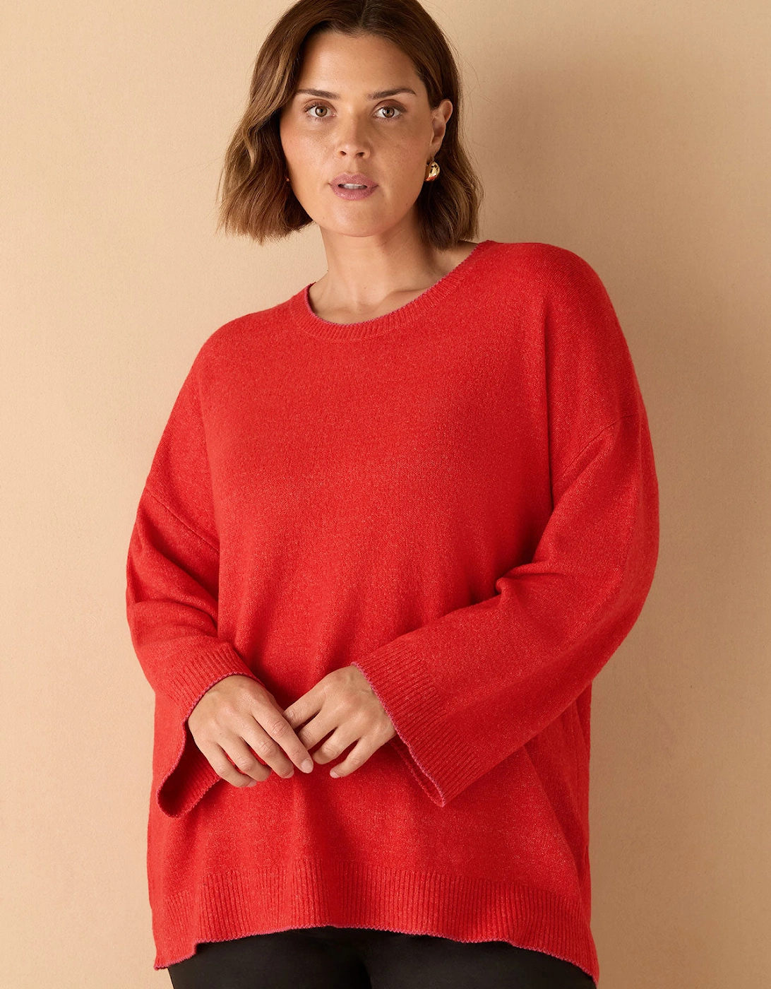 Red Crew Neck Contrast Stitch Knit Jumper, 6 of 5