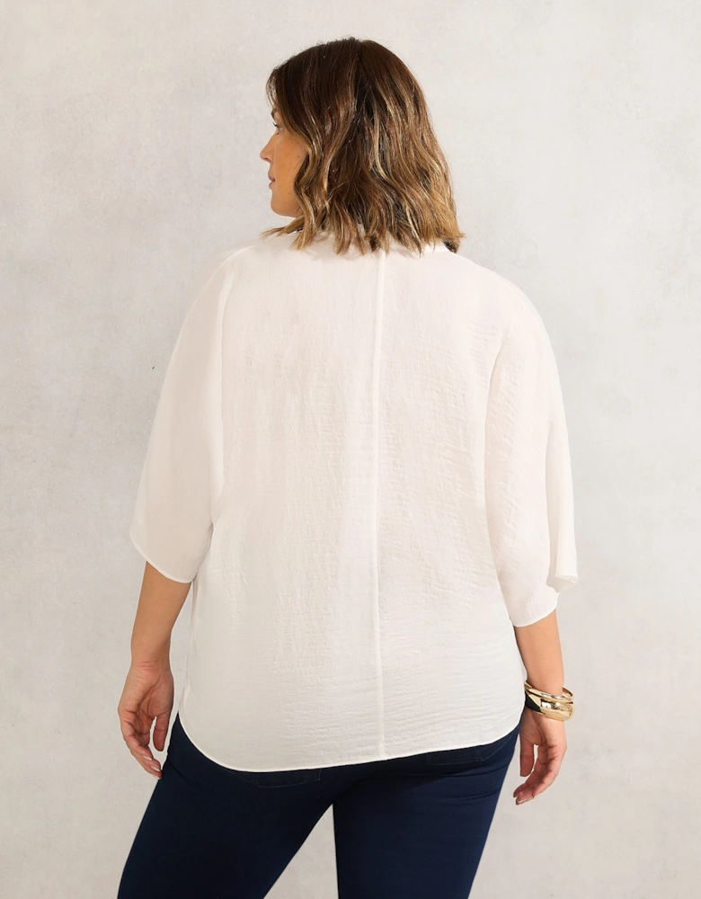 Ivory Dolman Sleeve Gathered Neck Top