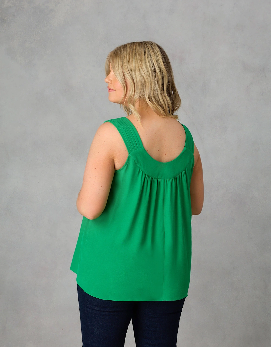 Green Pleat Neck Sleeveless Blouse