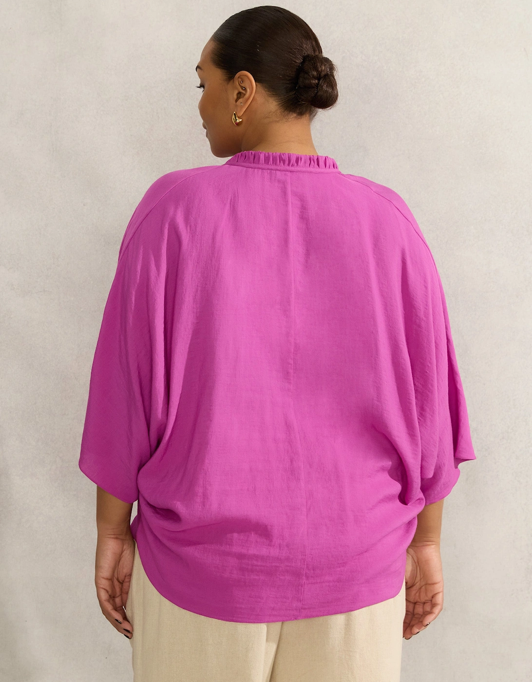 Magenta Dolman Sleeve Gathered Neck Top
