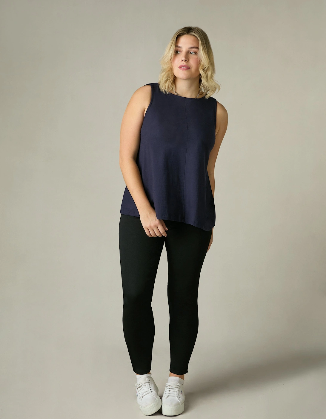 Navy Cotton Slub Round Neck Vest