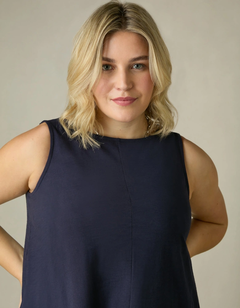 Navy Cotton Slub Round Neck Vest