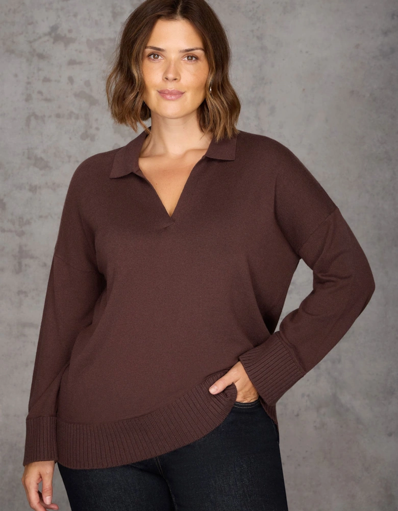 Chocolate Brown Polo Knit Jumper