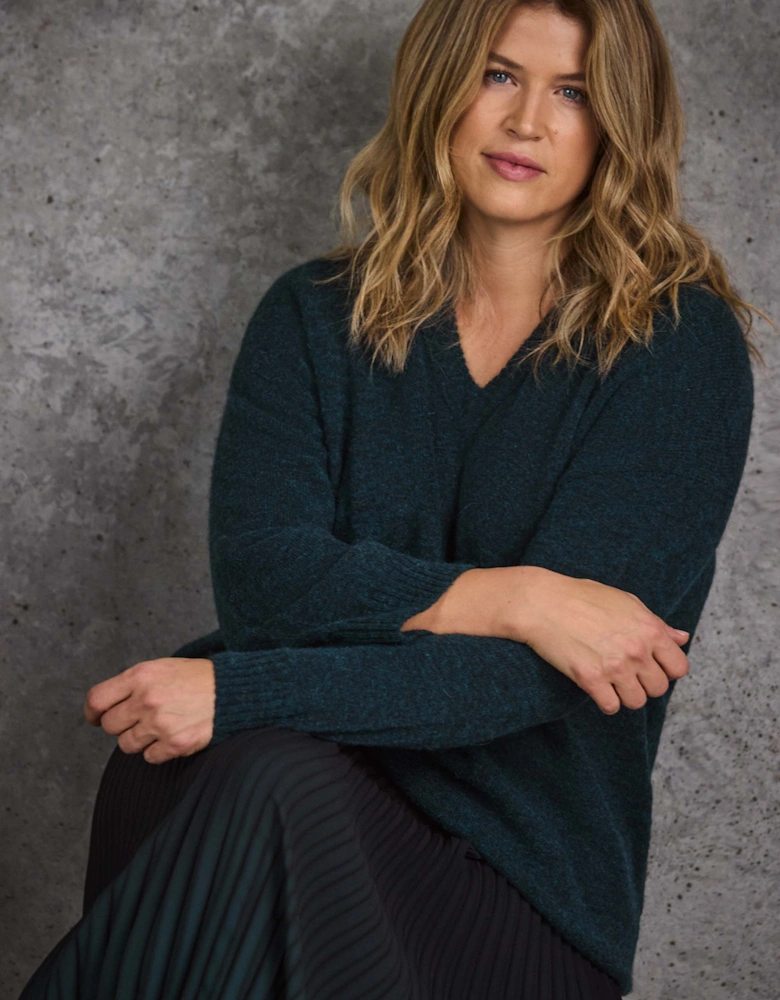 Green V neck Jumper With Wool and Alpaca