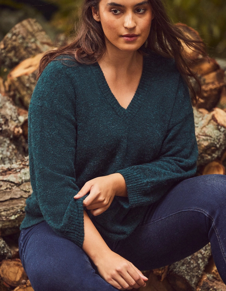 Green V neck Jumper With Wool and Alpaca
