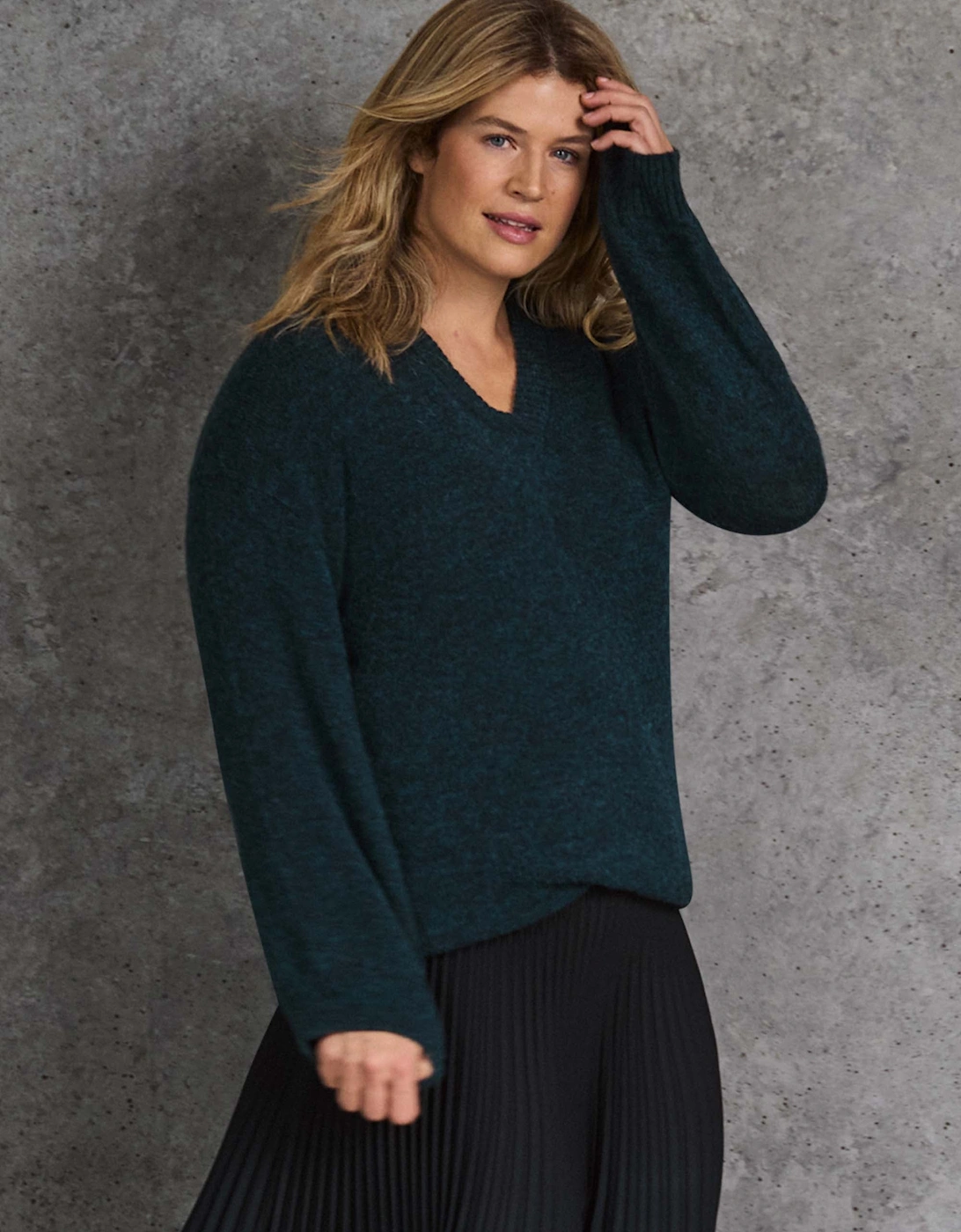 Green V neck Jumper With Wool and Alpaca