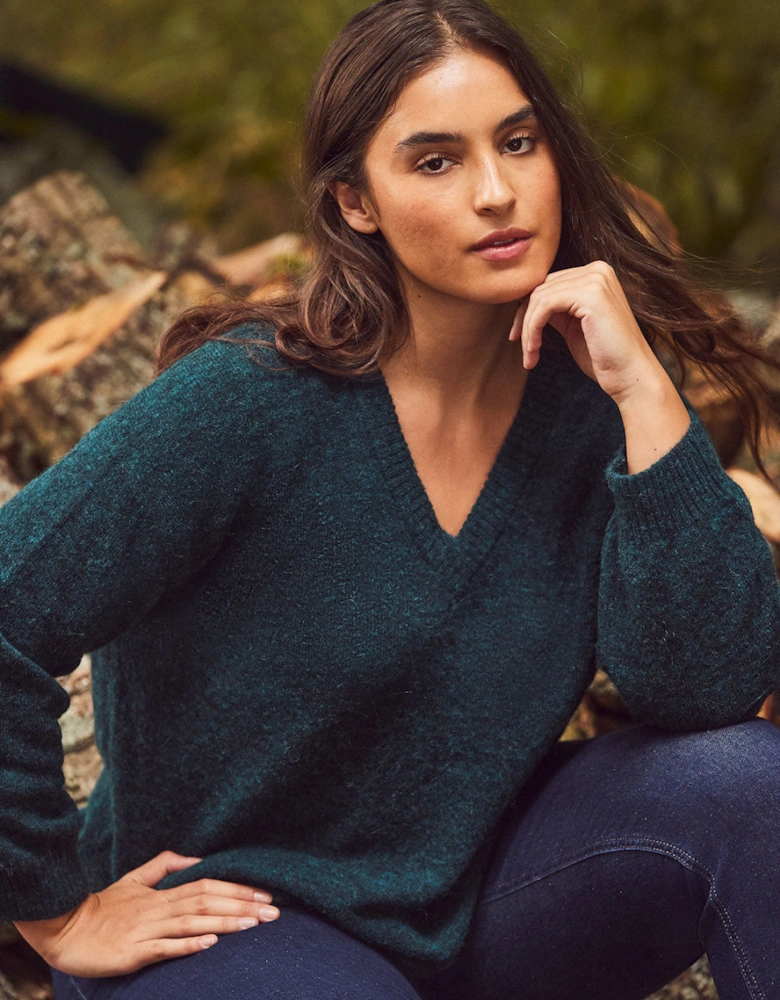Green V neck Jumper With Wool and Alpaca