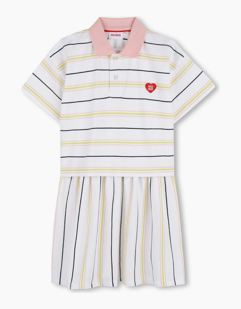 Girls Pale Pink Striped Logo Tennis Dress