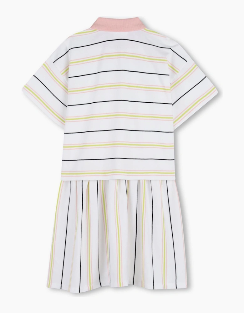 Girls Pale Pink Striped Logo Tennis Dress