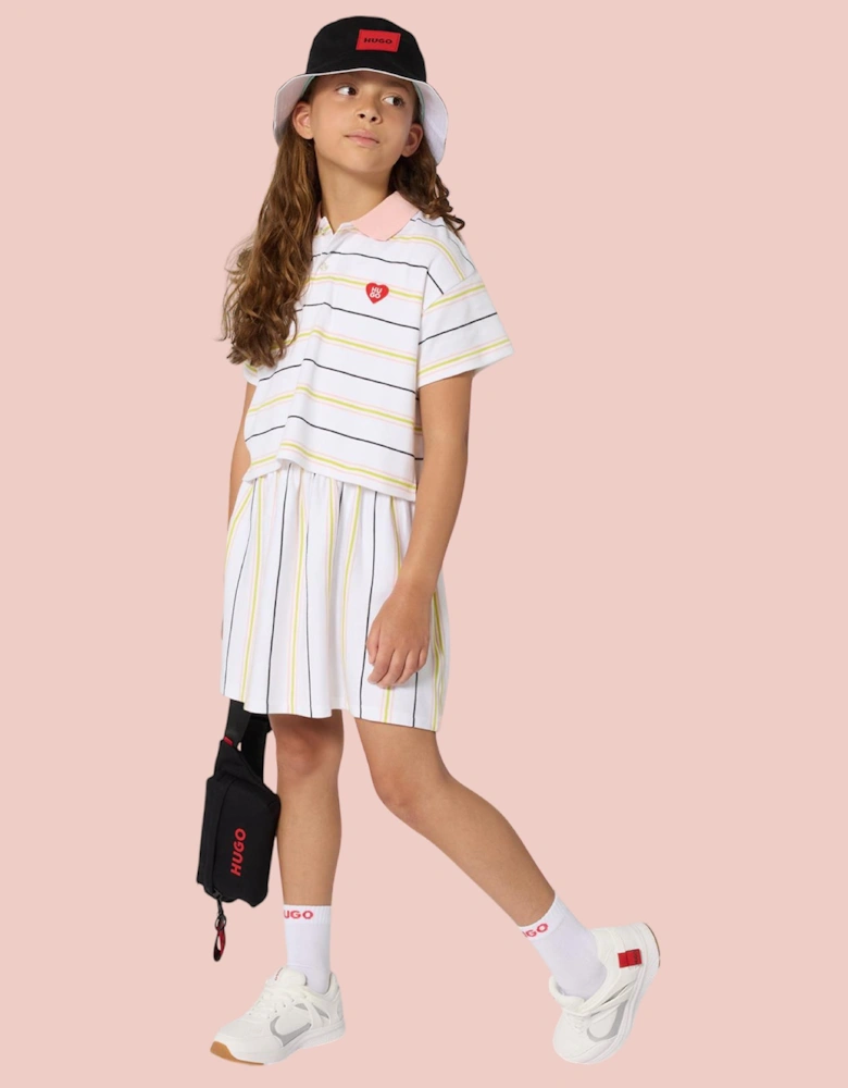 Girls Pale Pink Striped Logo Tennis Dress