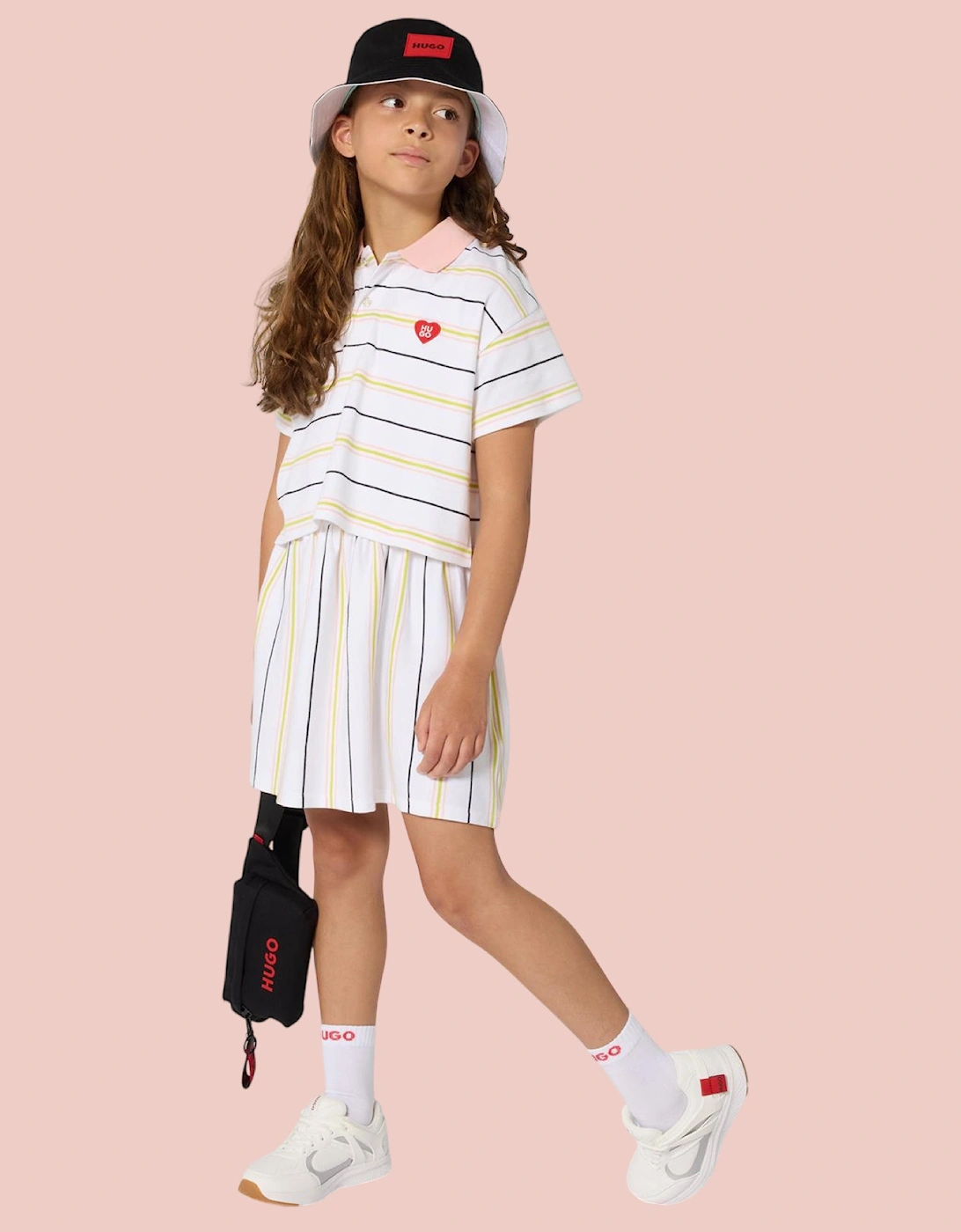 Girls Pale Pink Striped Logo Tennis Dress