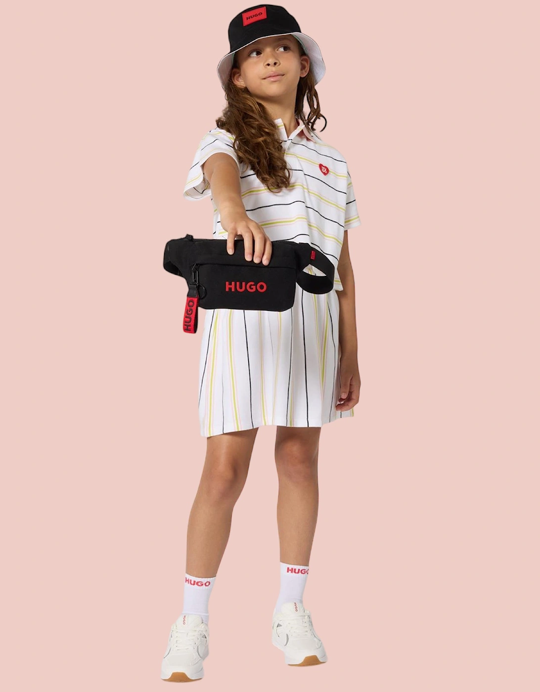 Girls Pale Pink Striped Logo Tennis Dress