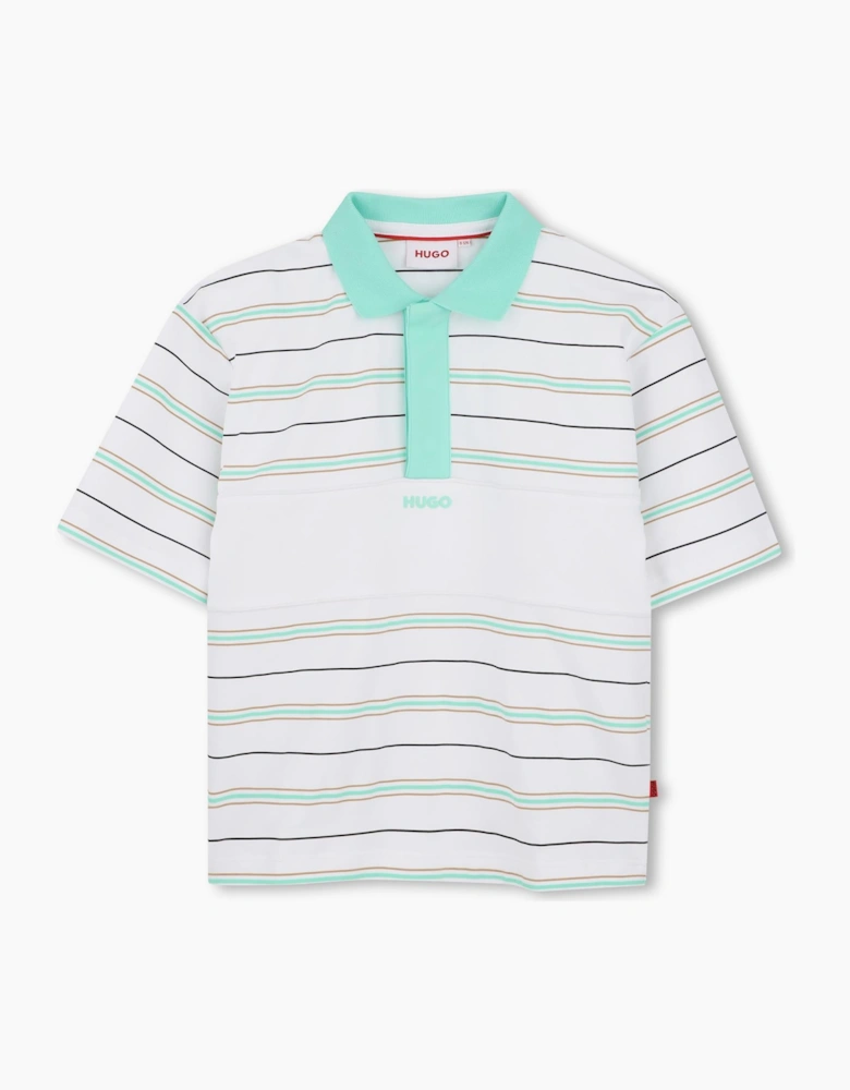 Boys Mint Green Striped Logo Polo Top