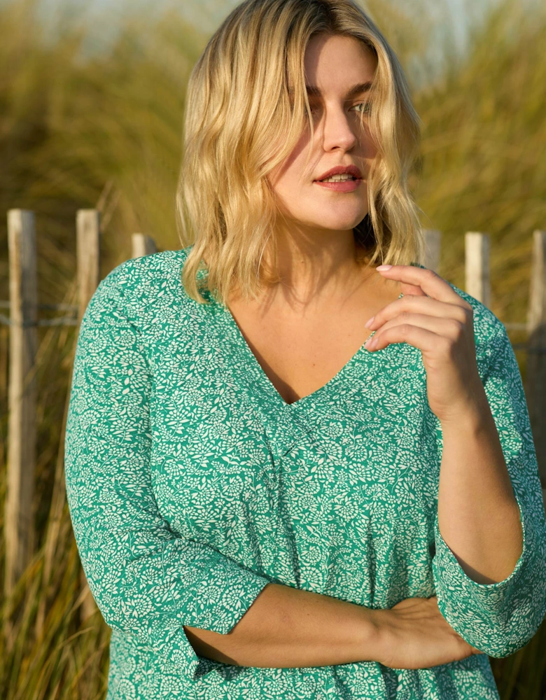 Green Ditsy Leaf Cotton Slub Relaxed Tunic