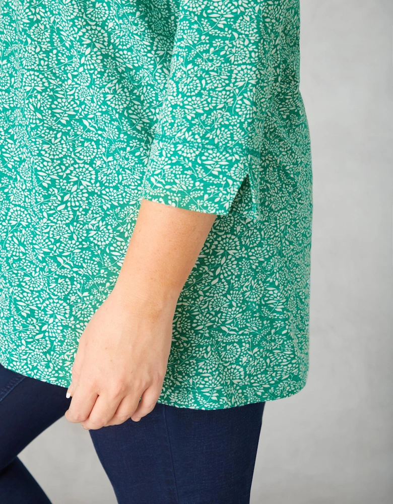 Green Ditsy Leaf Cotton Slub Relaxed Tunic