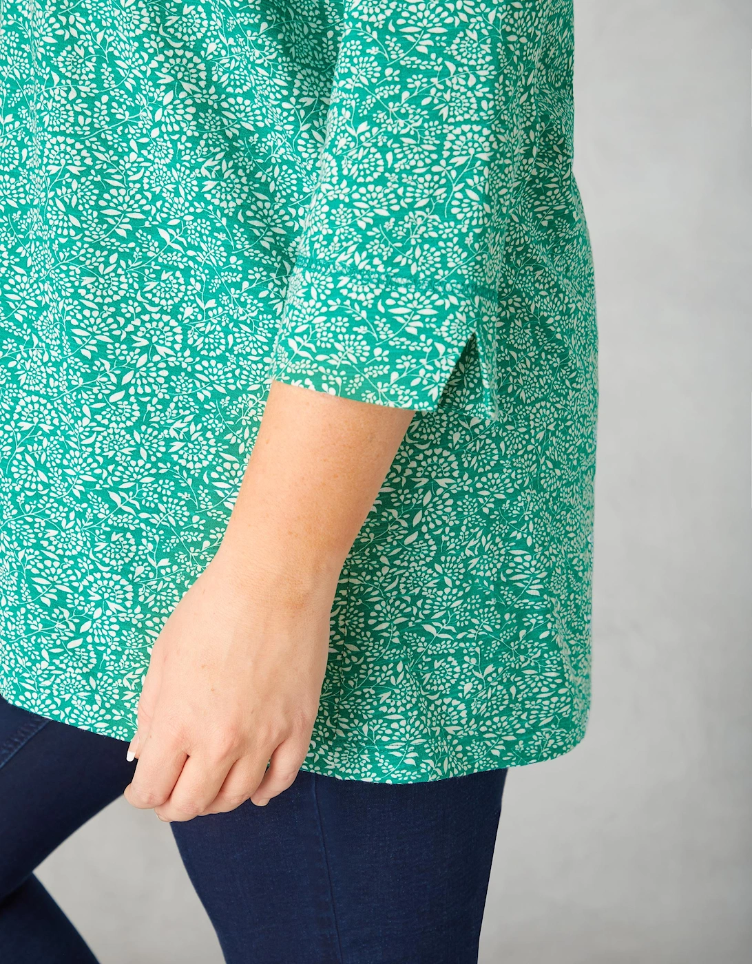 Green Ditsy Leaf Cotton Slub Relaxed Tunic
