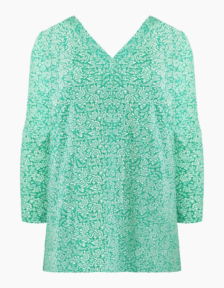 Green Ditsy Leaf Cotton Slub Relaxed Tunic