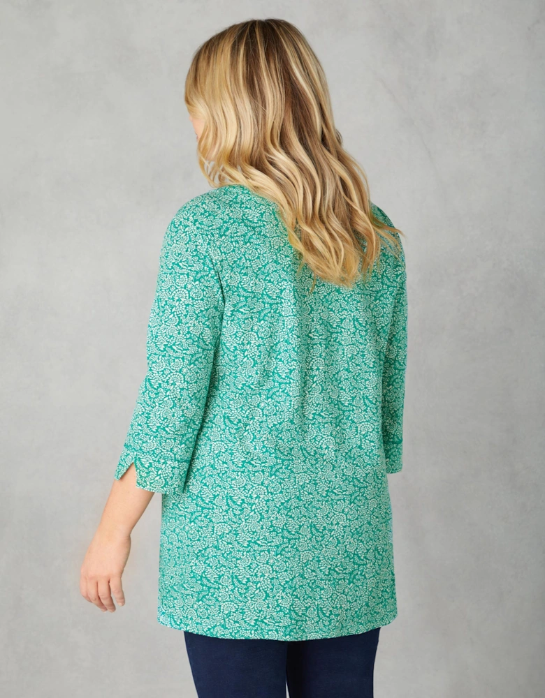 Green Ditsy Leaf Cotton Slub Relaxed Tunic