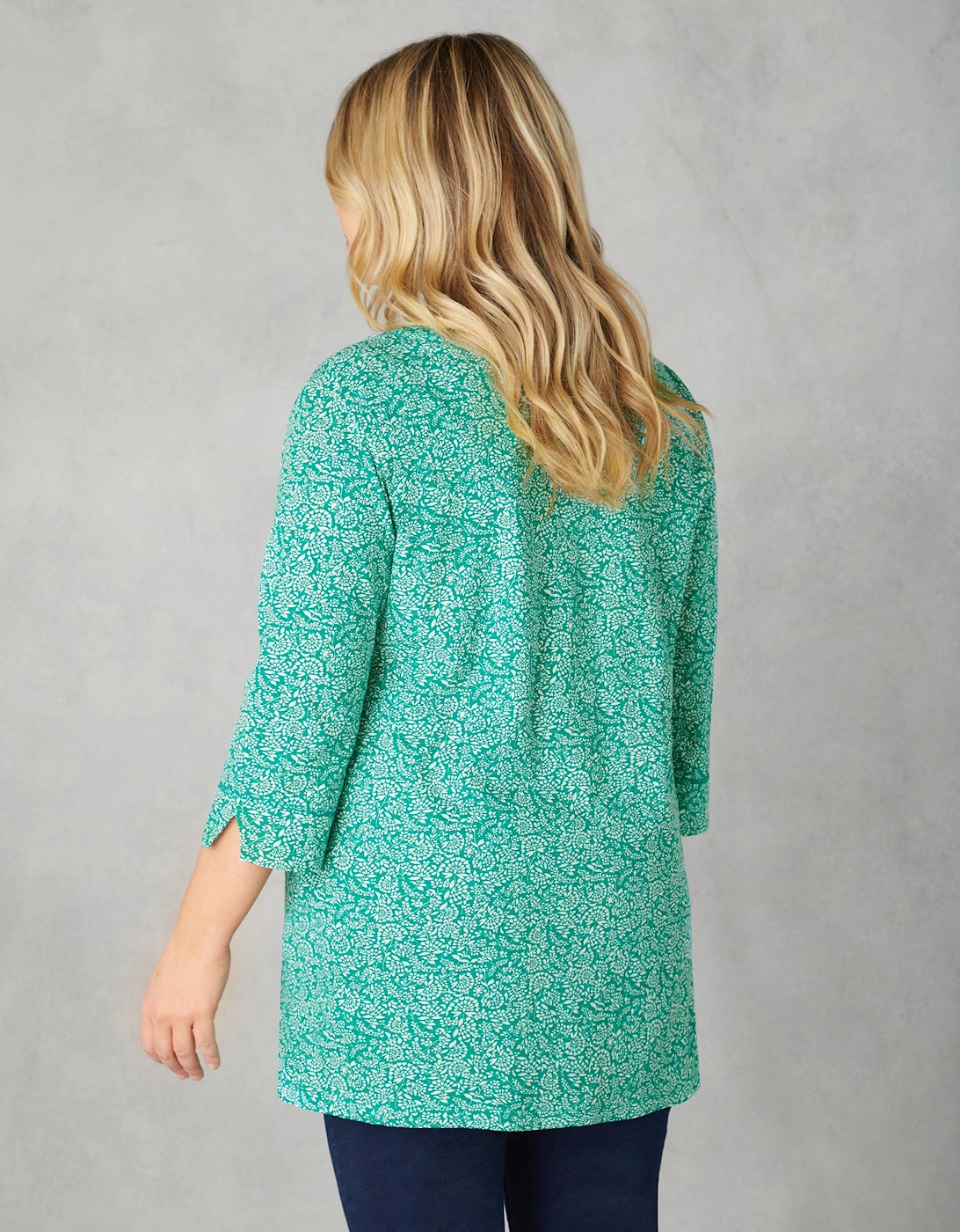 Green Ditsy Leaf Cotton Slub Relaxed Tunic