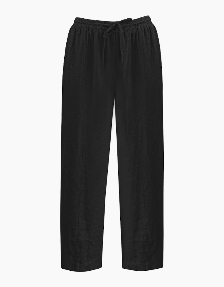 Black Linen Blend Wide Leg Cropped Trousers