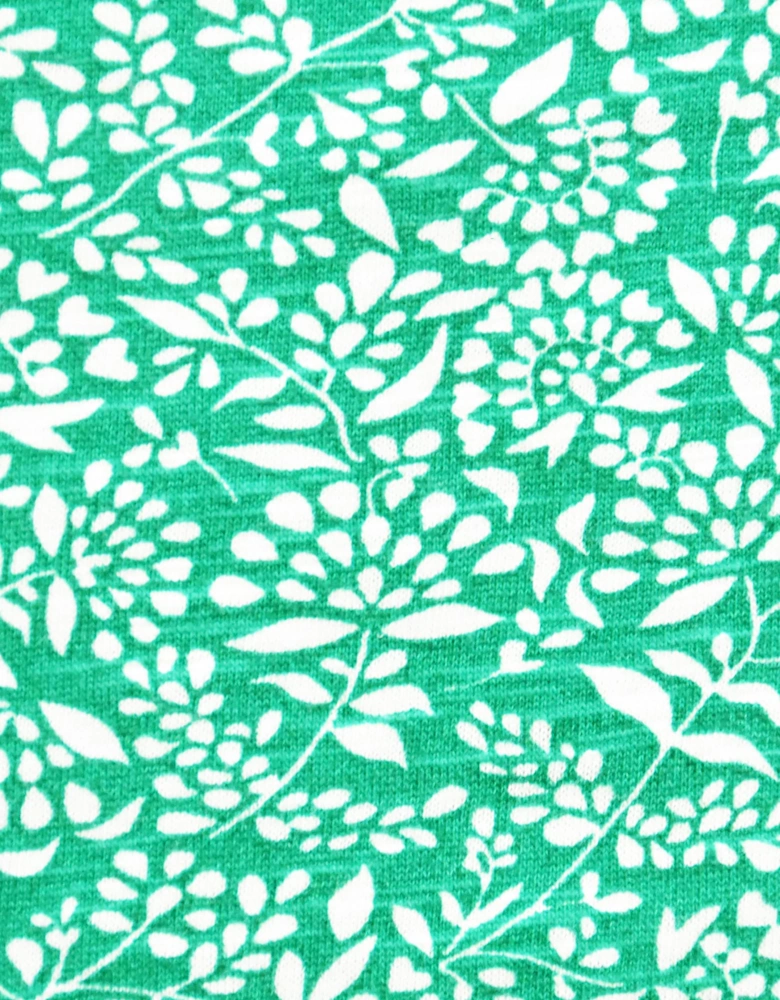 Green Ditsy Leaf Cotton Slub Relaxed Tunic