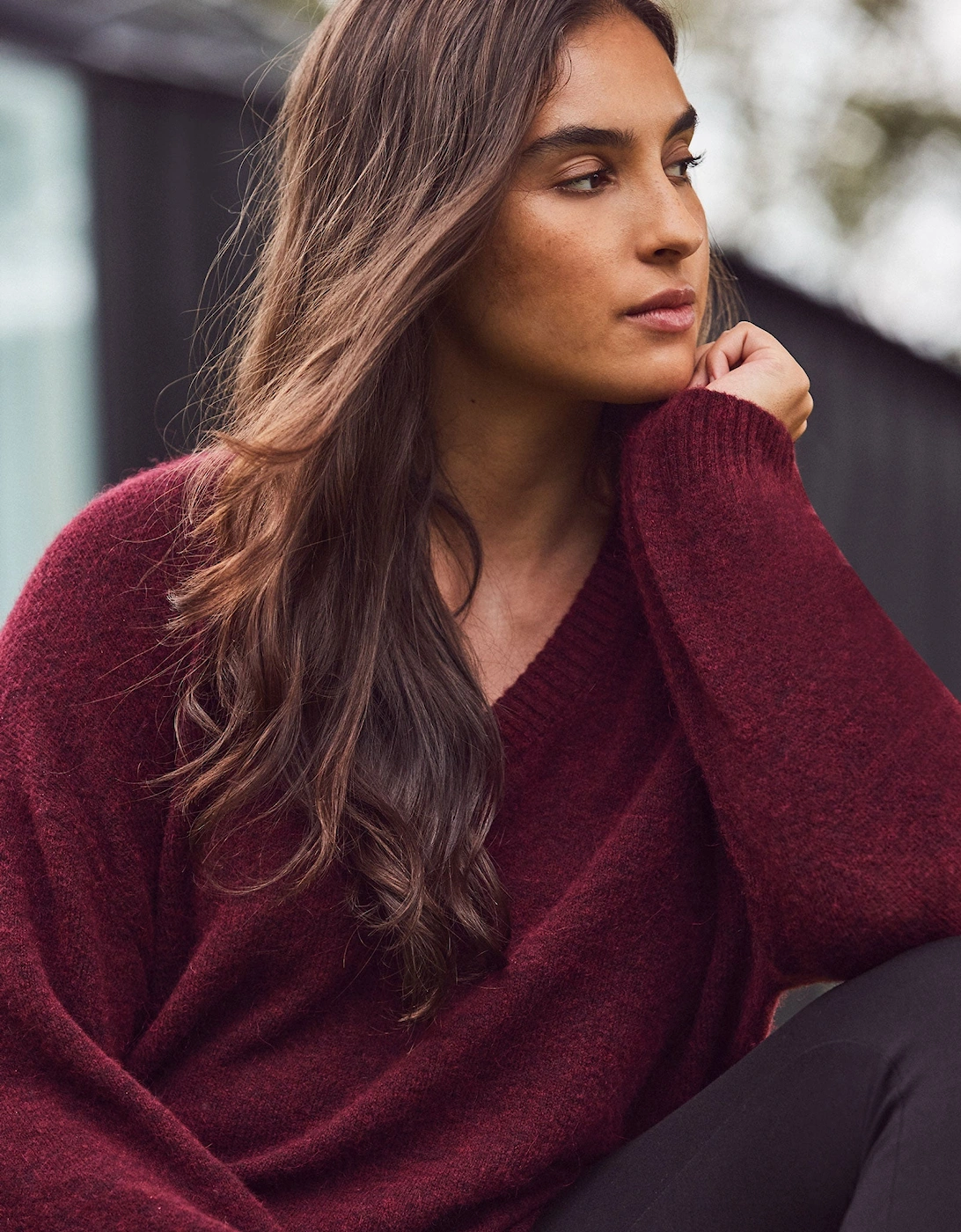 Burgundy V Neck Jumper With Wool and Alpaca, 9 of 8