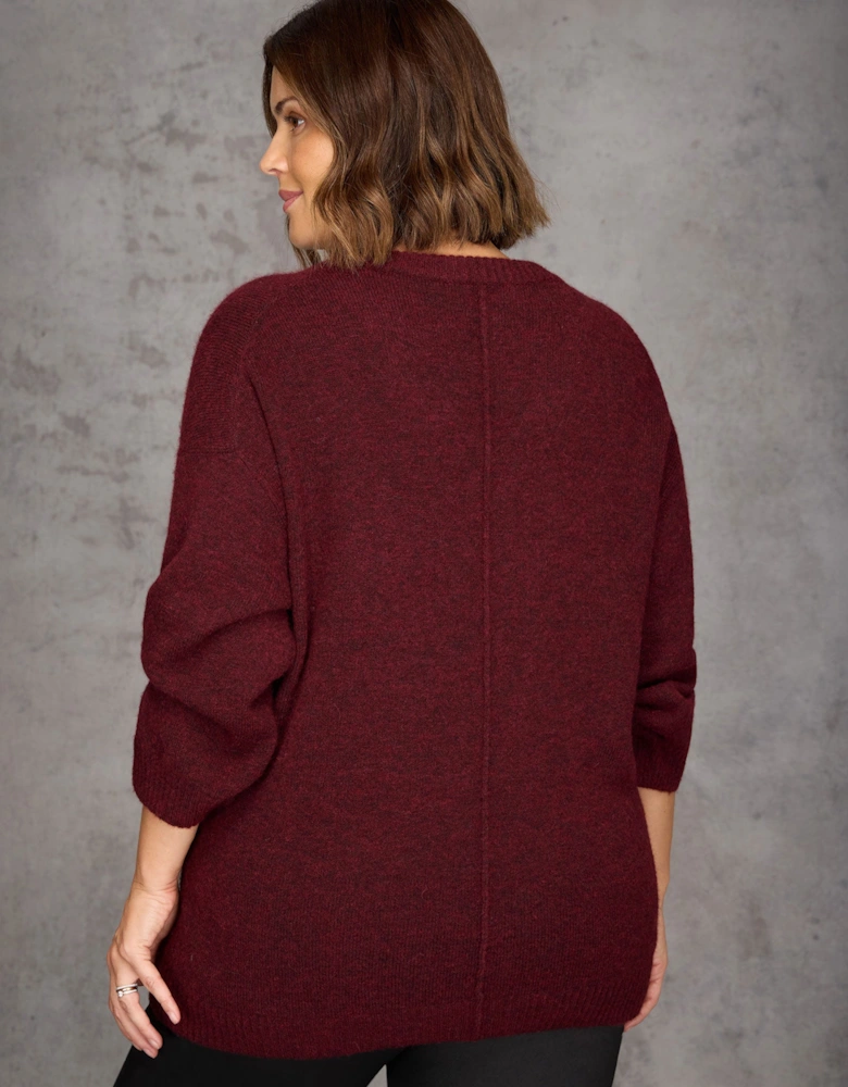 Burgundy V Neck Jumper With Wool and Alpaca