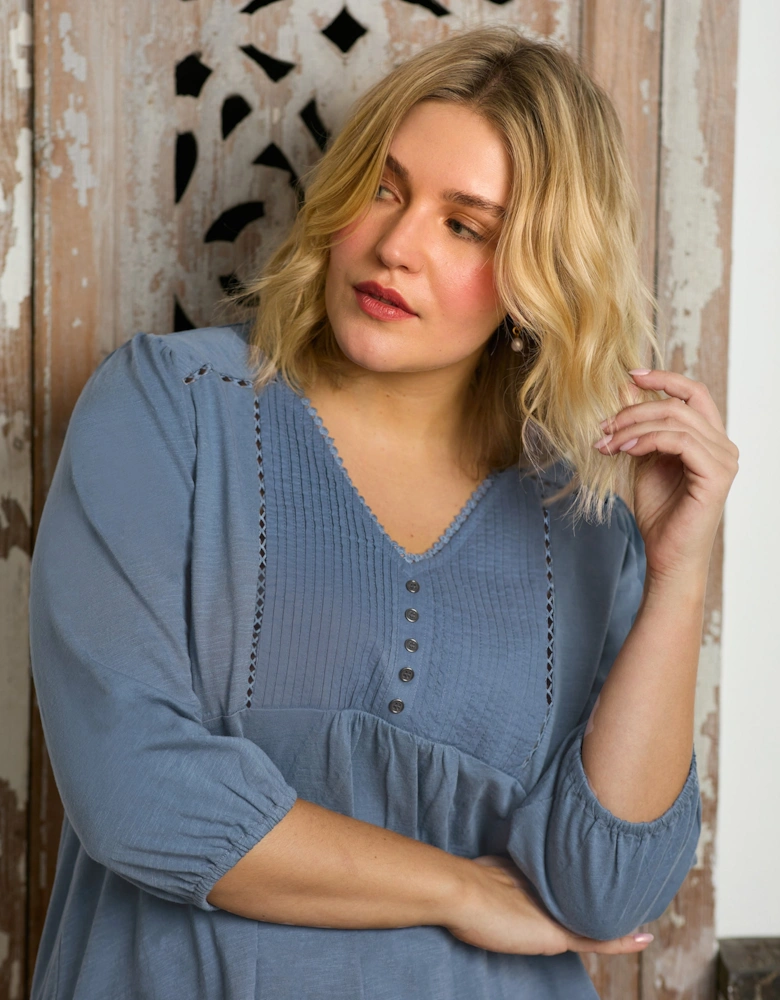 Blue Cotton Slub Pintuck Tunic