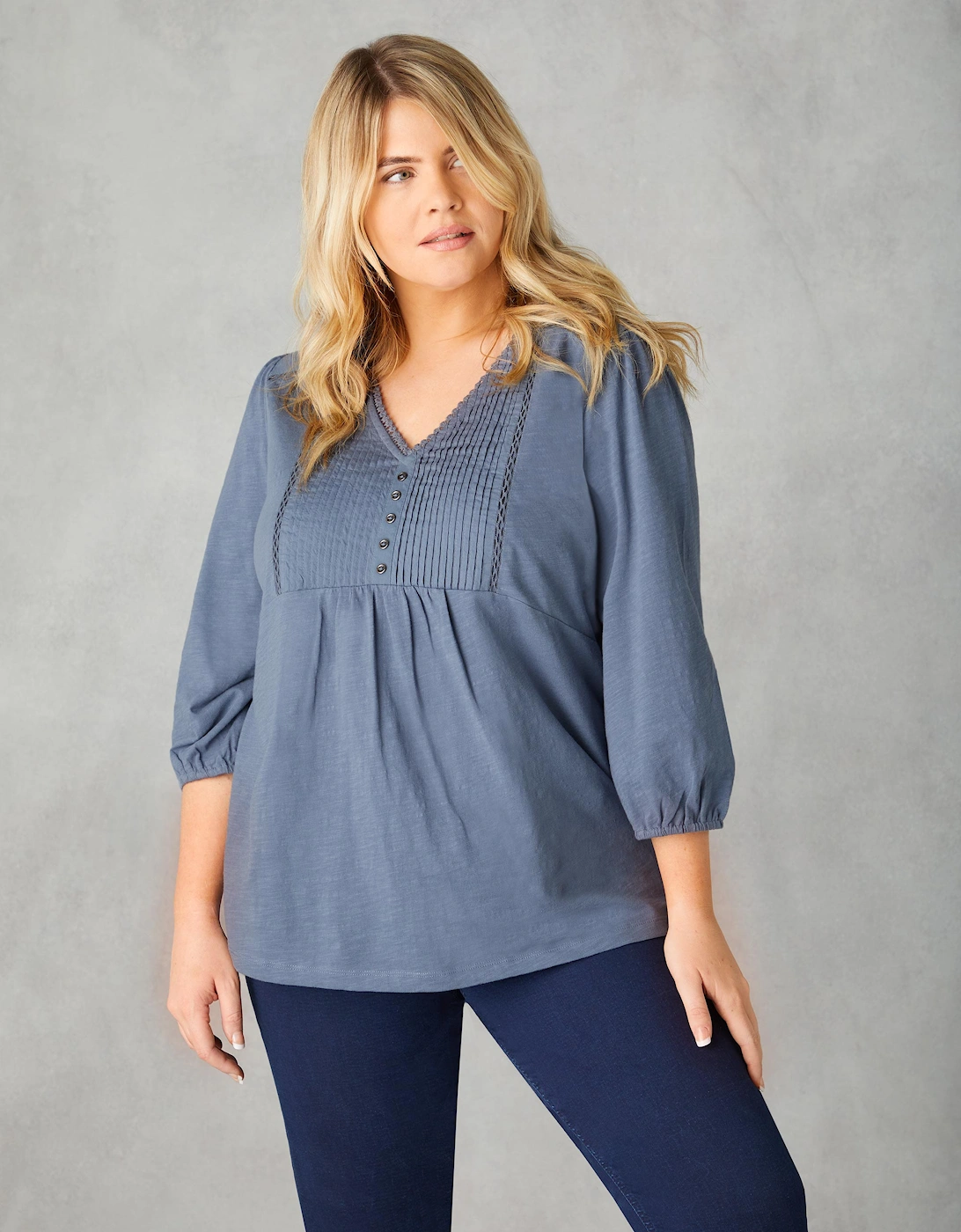 Blue Cotton Slub Pintuck Tunic