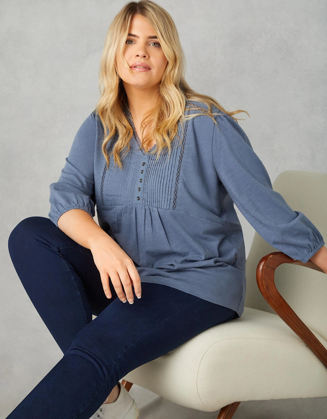 Blue Cotton Slub Pintuck Tunic