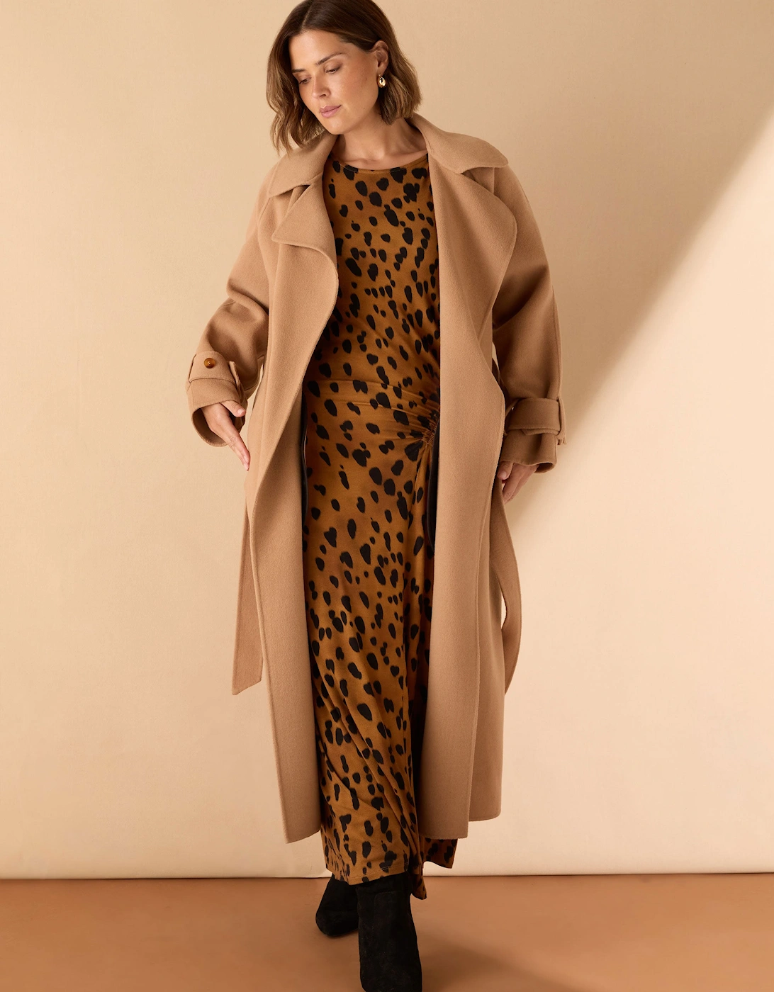 Camel Wool Blend Belted Coat